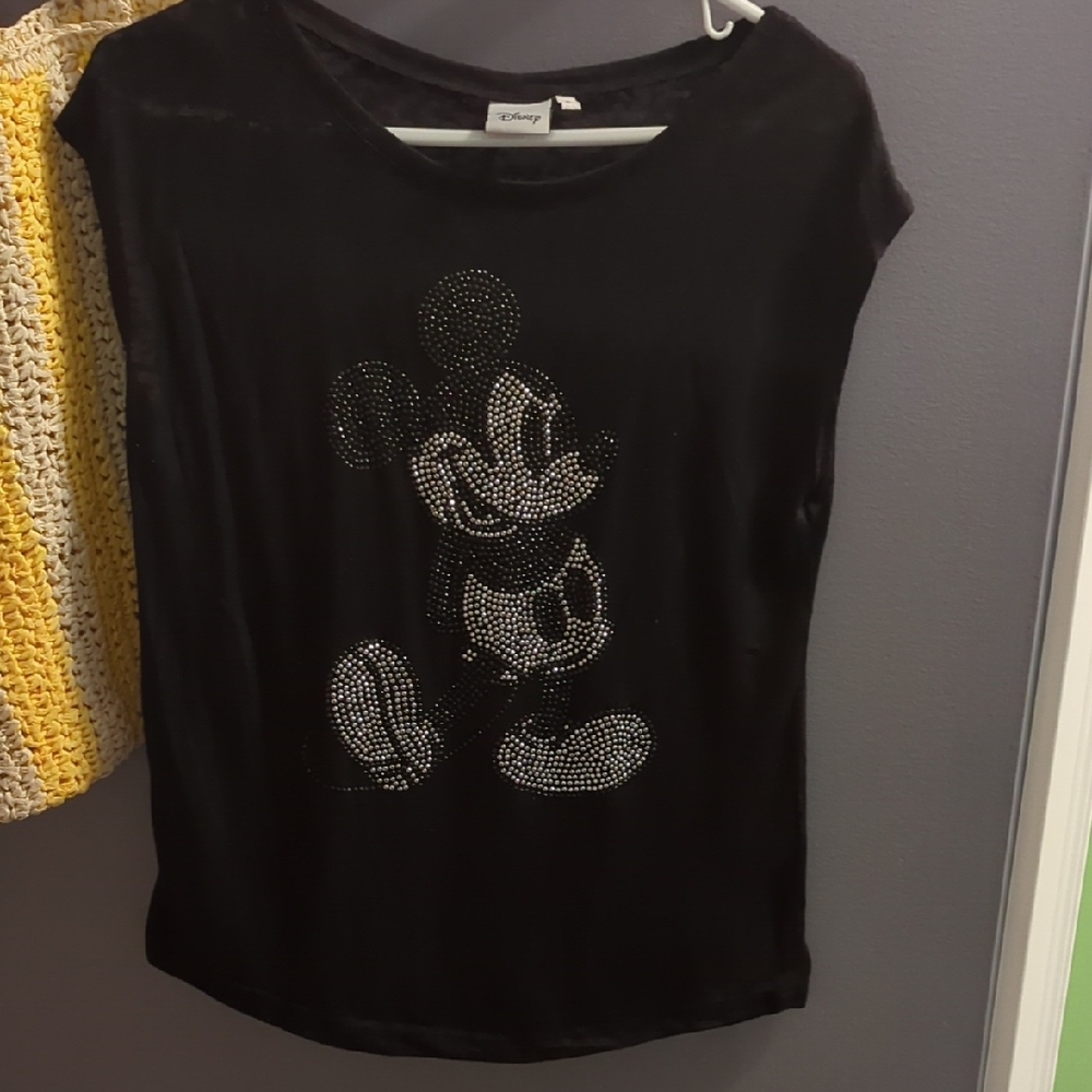 Disney Black Silver Sleeveless Bateau Neckline T-Shirt